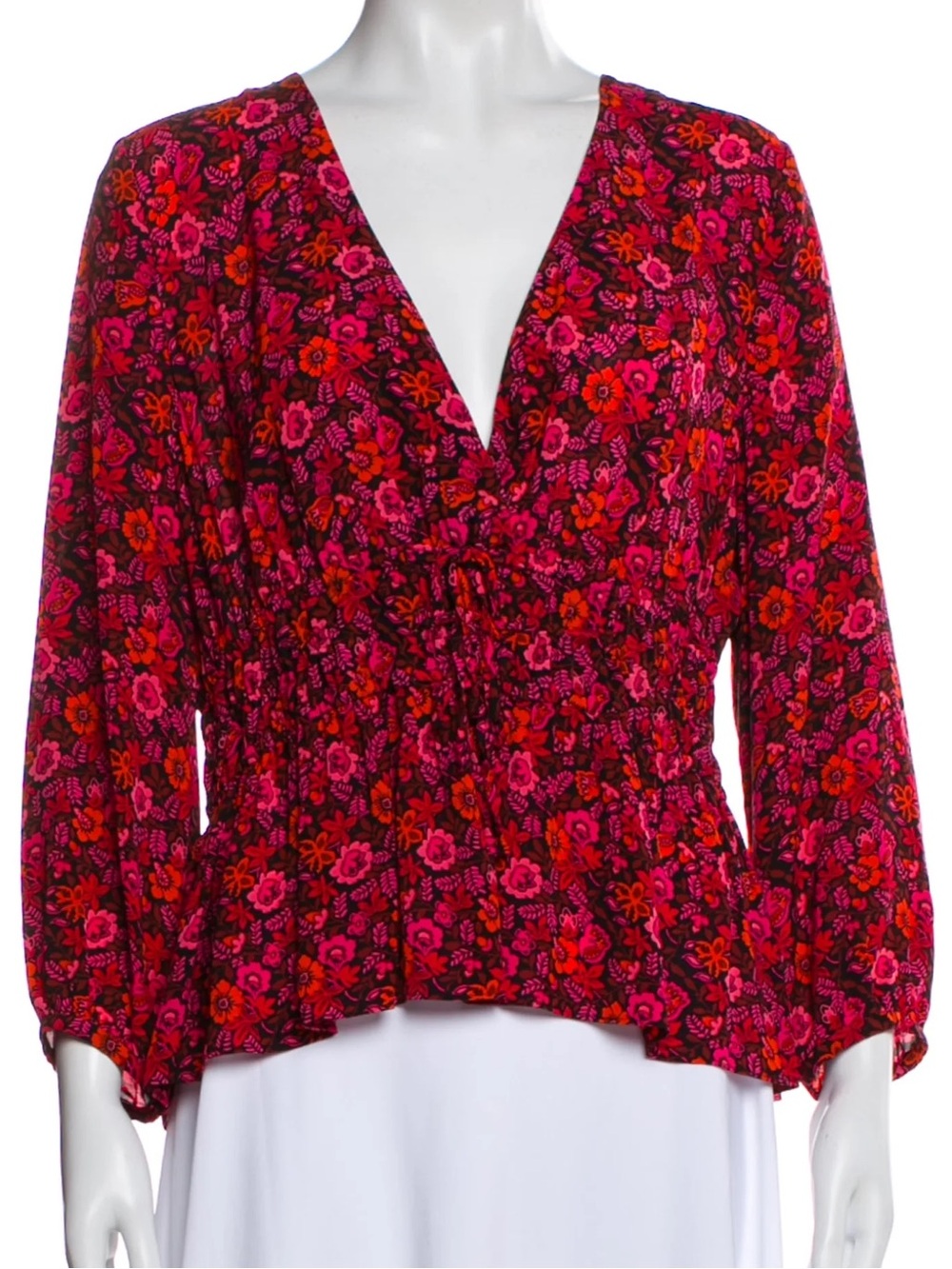 10 Crosby Derek Lam Red and Pink Floral Smocked Peplum Blouse $395 Retail!!!